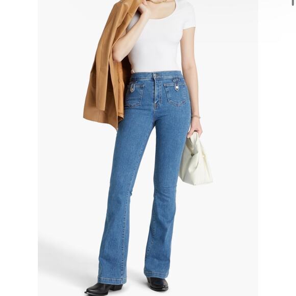 Veronica Beard Everly High Rise Flared Jeans Size 27/4 Pacific‎ Blue J4280455PAC - Picture 1 of 16